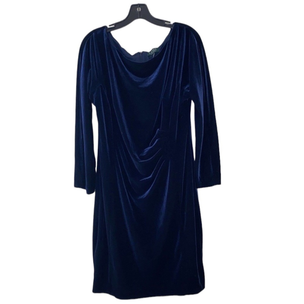 Lauren Ralph Lauren Navy Blue Velvet Dress Size 16 NWT